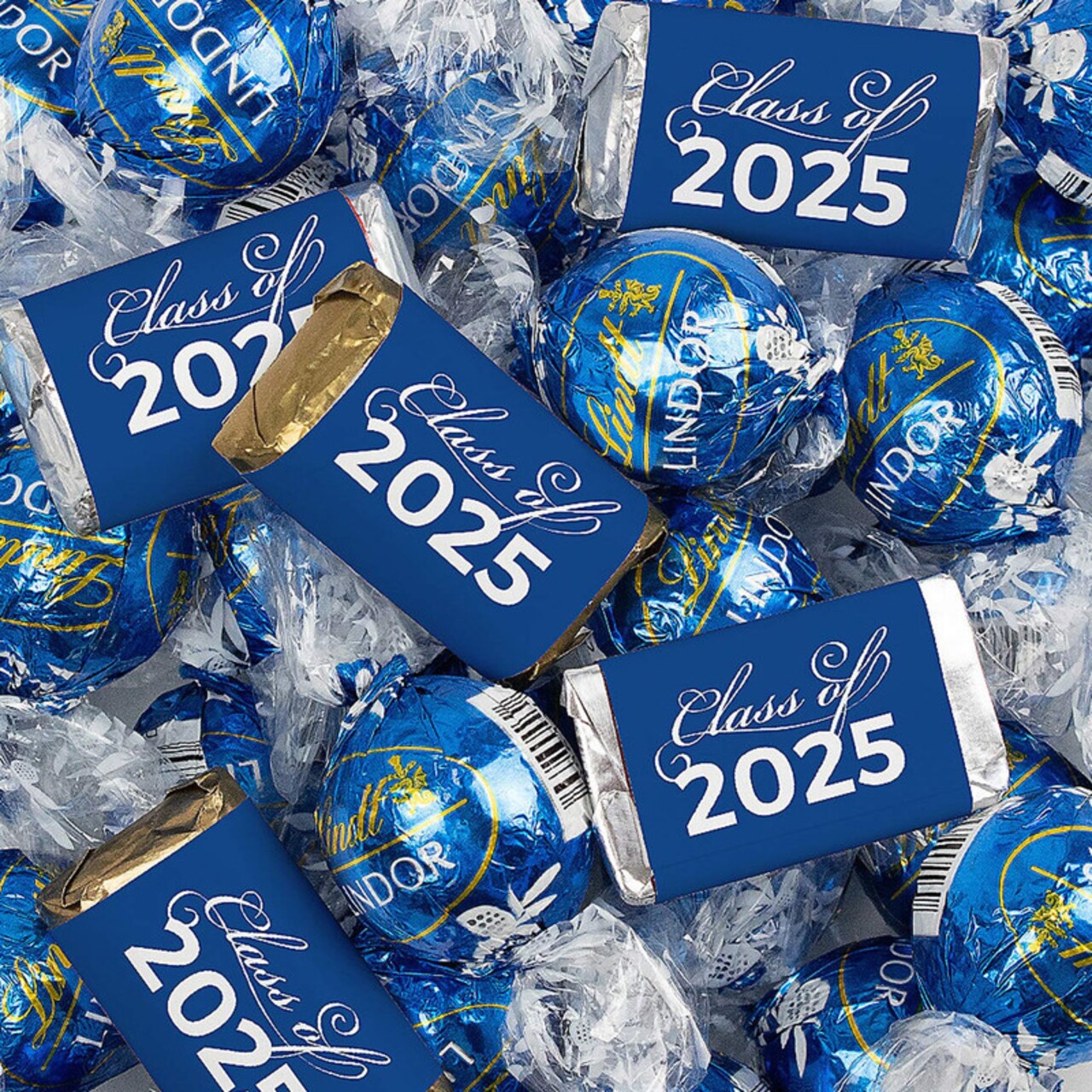 Blue Graduation Candy Party Favors Class of 2025 Hershey’s Miniatures & Truffles 77 Pcs